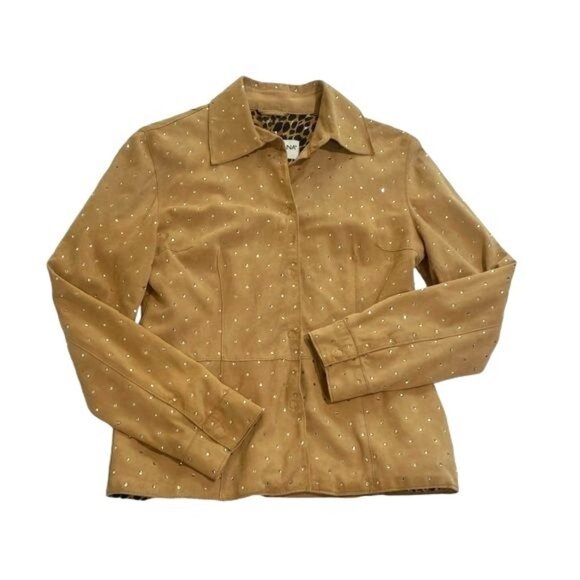 Vintage Dolce & Gabbana Swarovski-Studded Suede Jacket in Tan - Picture 1 of 16